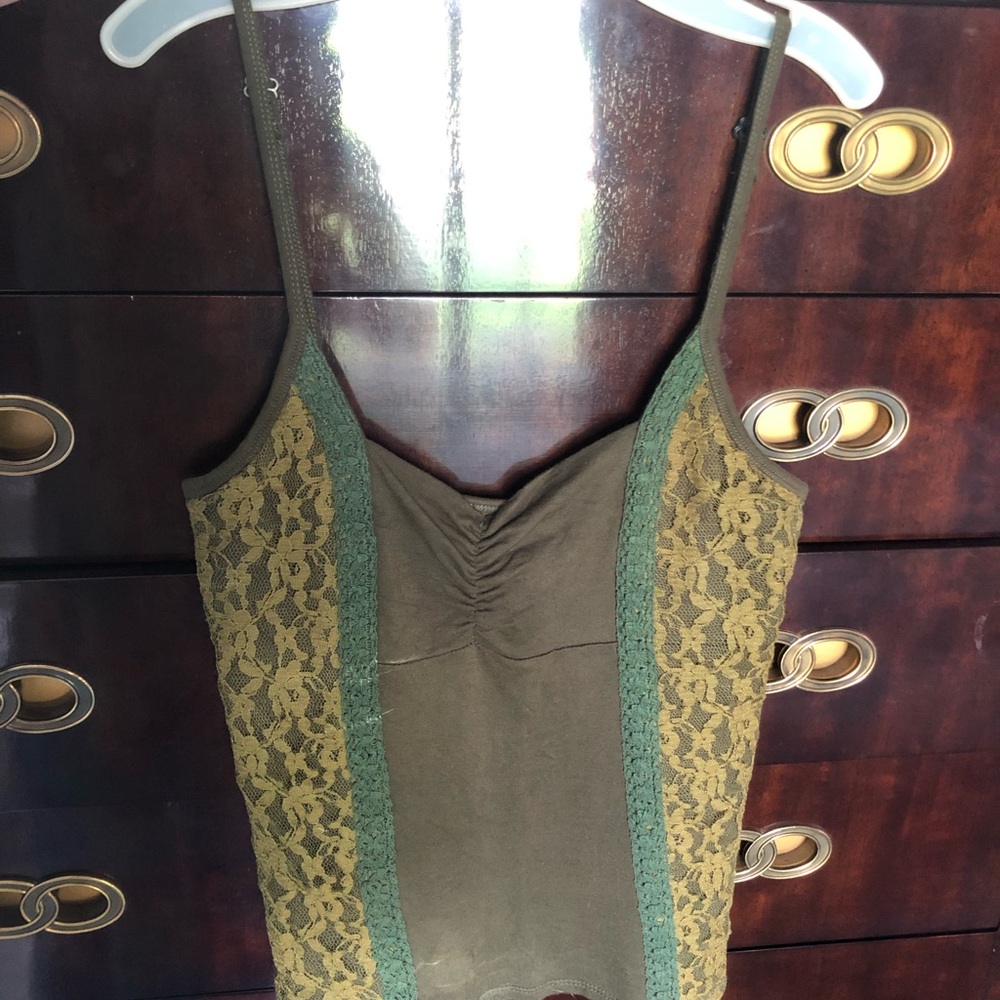 Nature Spirit Olive Green Lace Tank Top (Empress top)